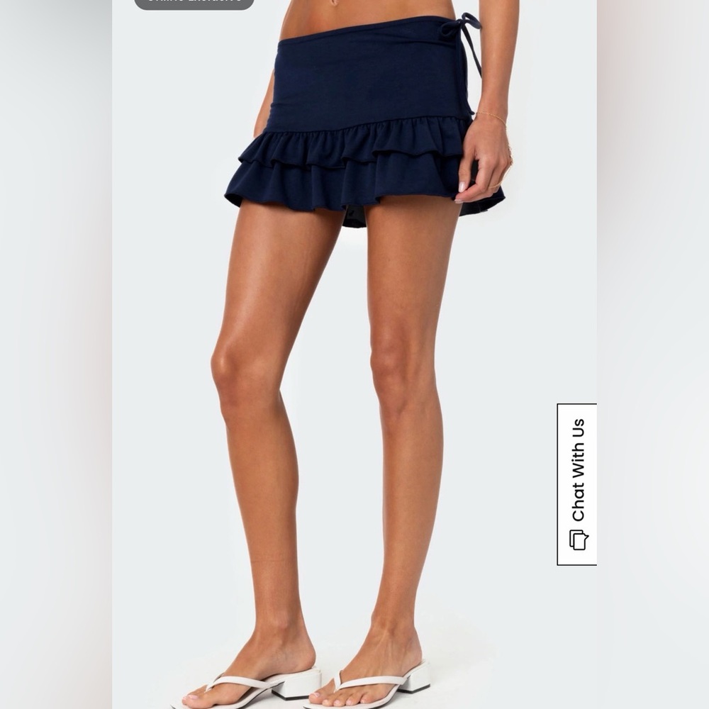 New with Tags Edikted Micaela Ruffled Terry Mini Skirt Navy XS